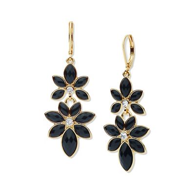 Black and gold flower drop earrings